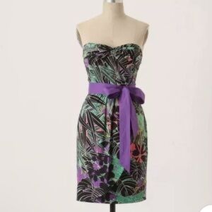 Edme & Esyllte Anthro Black Green Purple Pink Floral Phosphorescent Dress NWOT 4